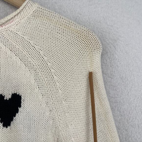 LISA TODD Sweater S Love Gear Hearts Rolled Hem Pullover Cotton Blend White - Picture 13 of 14